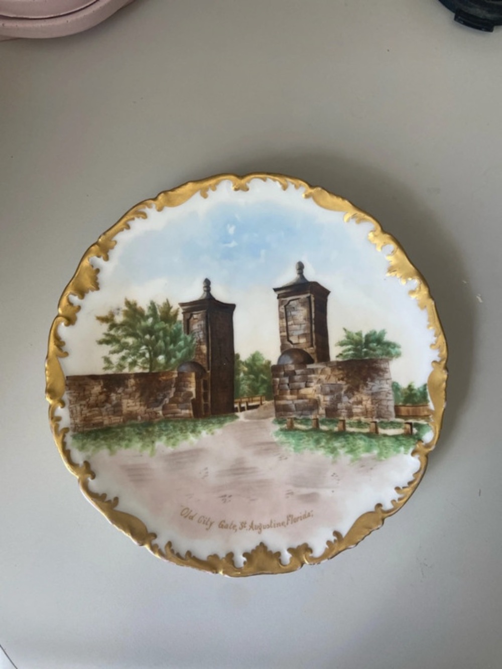 Hand painted vintage St Augustine Florida Plate Greenleaf & Crosby